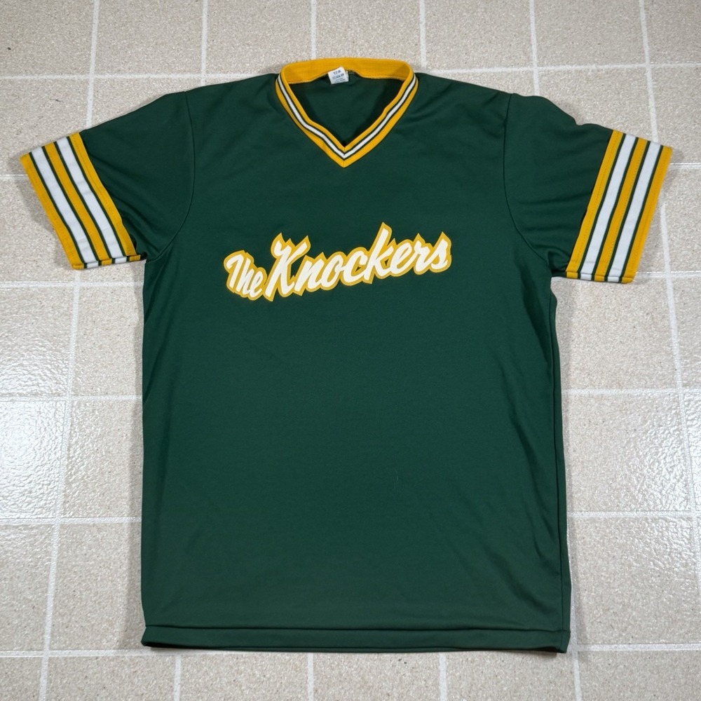 Vintage 80s BIKE The Knockers Baseball / Football Jersey #10 Green Gold USA XL